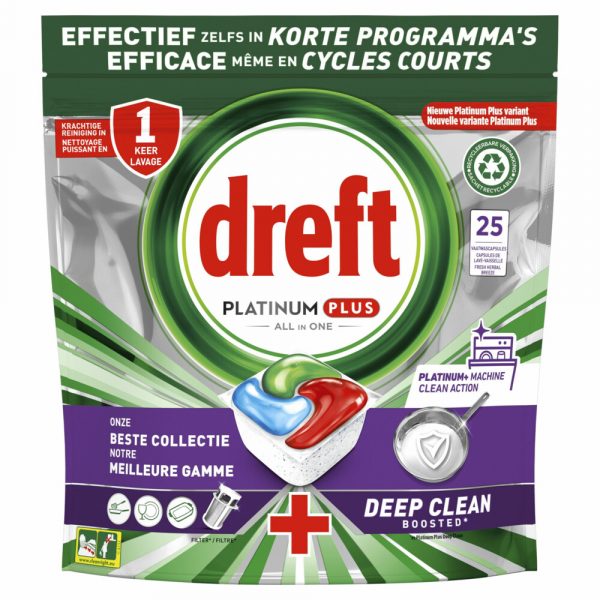 5x Dreft Vaatwastabletten Platinum Plus Machine Clean 25 stuks