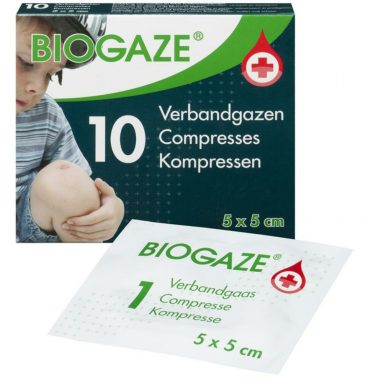 Biogaze Verbandgazen 5 x 5 cm 10 stuks