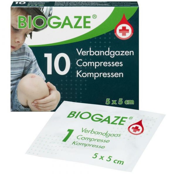 Biogaze Verbandgazen 5 x 5 cm 10 stuks