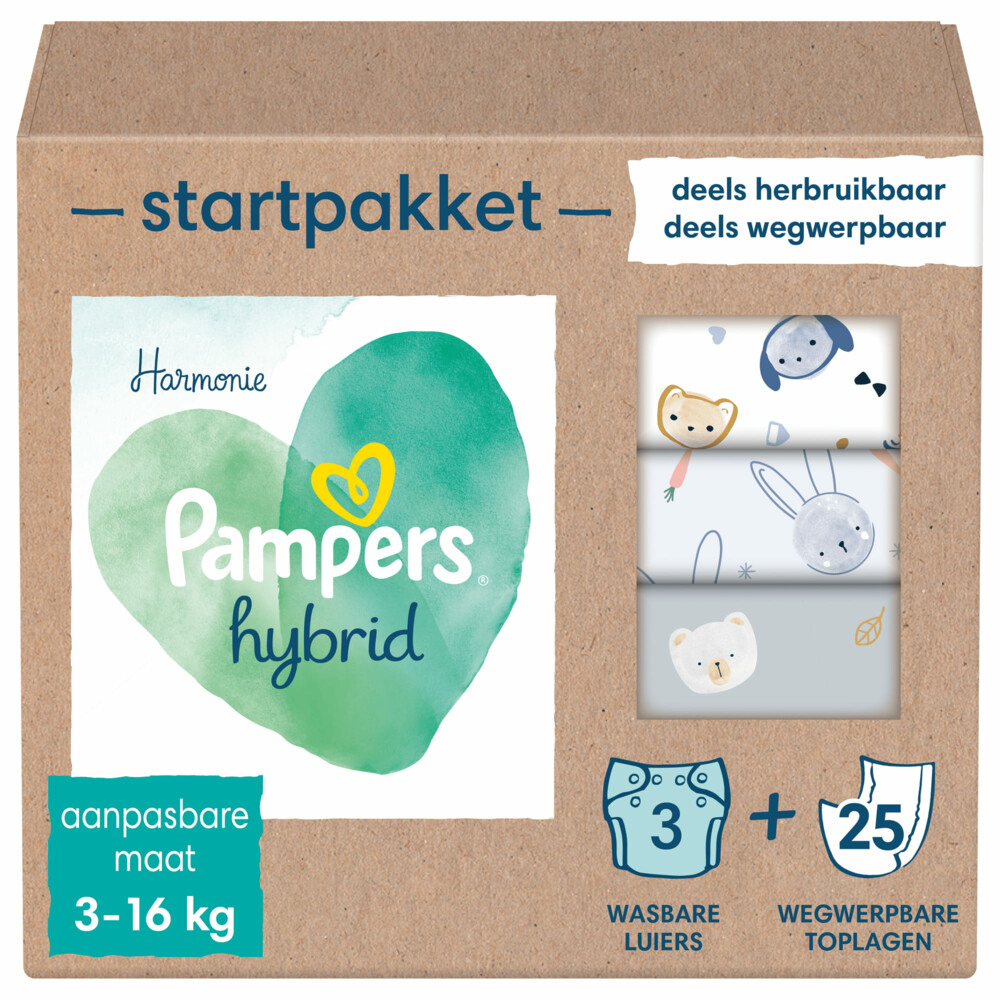 Pampers Harmonie Hybrid Starterspakket met 3 Wasbare Luiers en 25 Toplagen 1 set