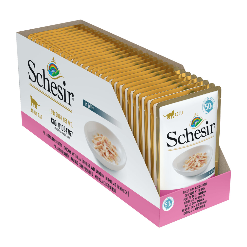 30x Schesir Kattenvoer Kip - Ham in Gelei 50 gr