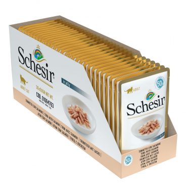 30x Schesir Kattenvoer Tonijn - Zalm in Gelei 50 gr