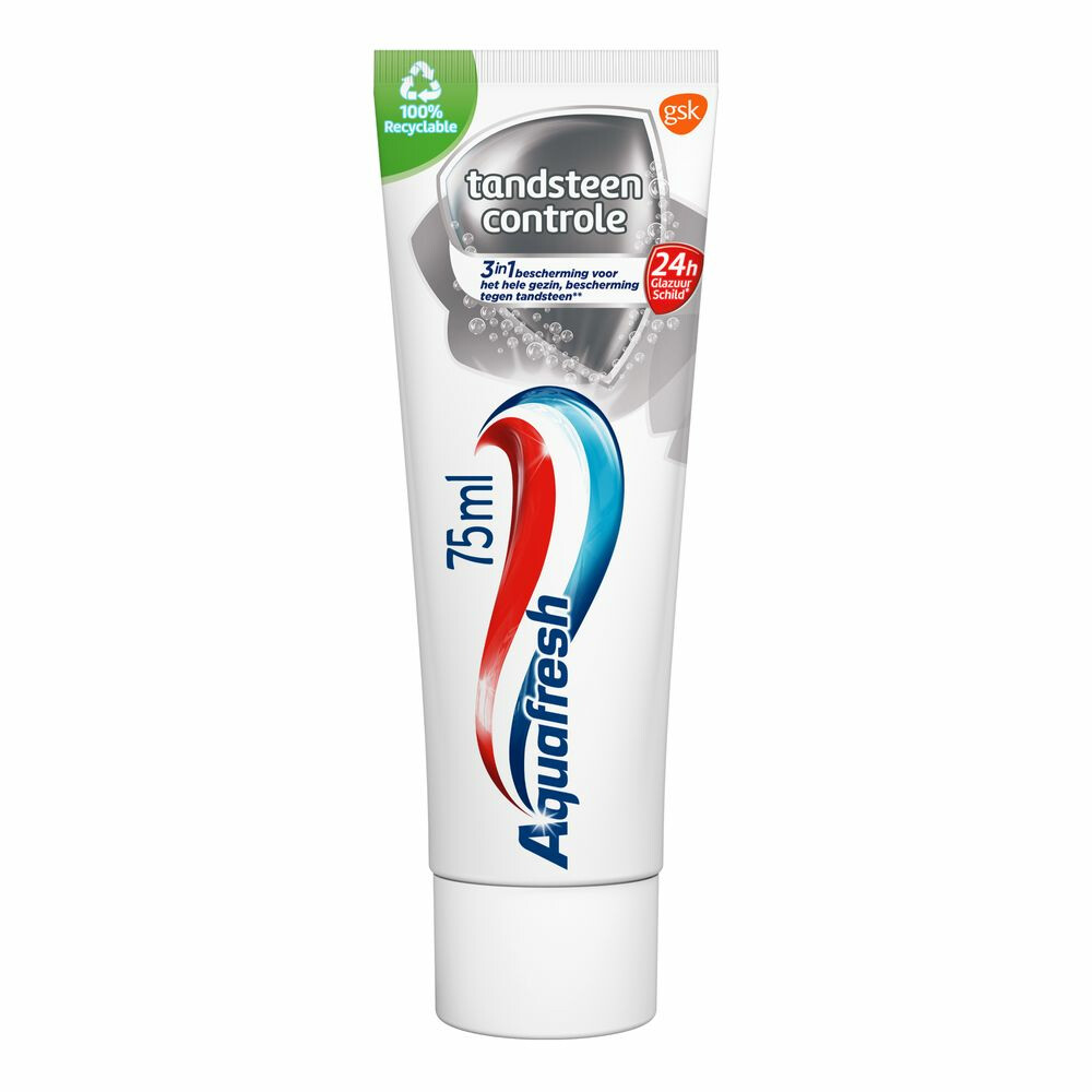 3+2 gratis: 12x Aquafresh Tandpasta Tandsteen Controle Frisse Adem 75 ml