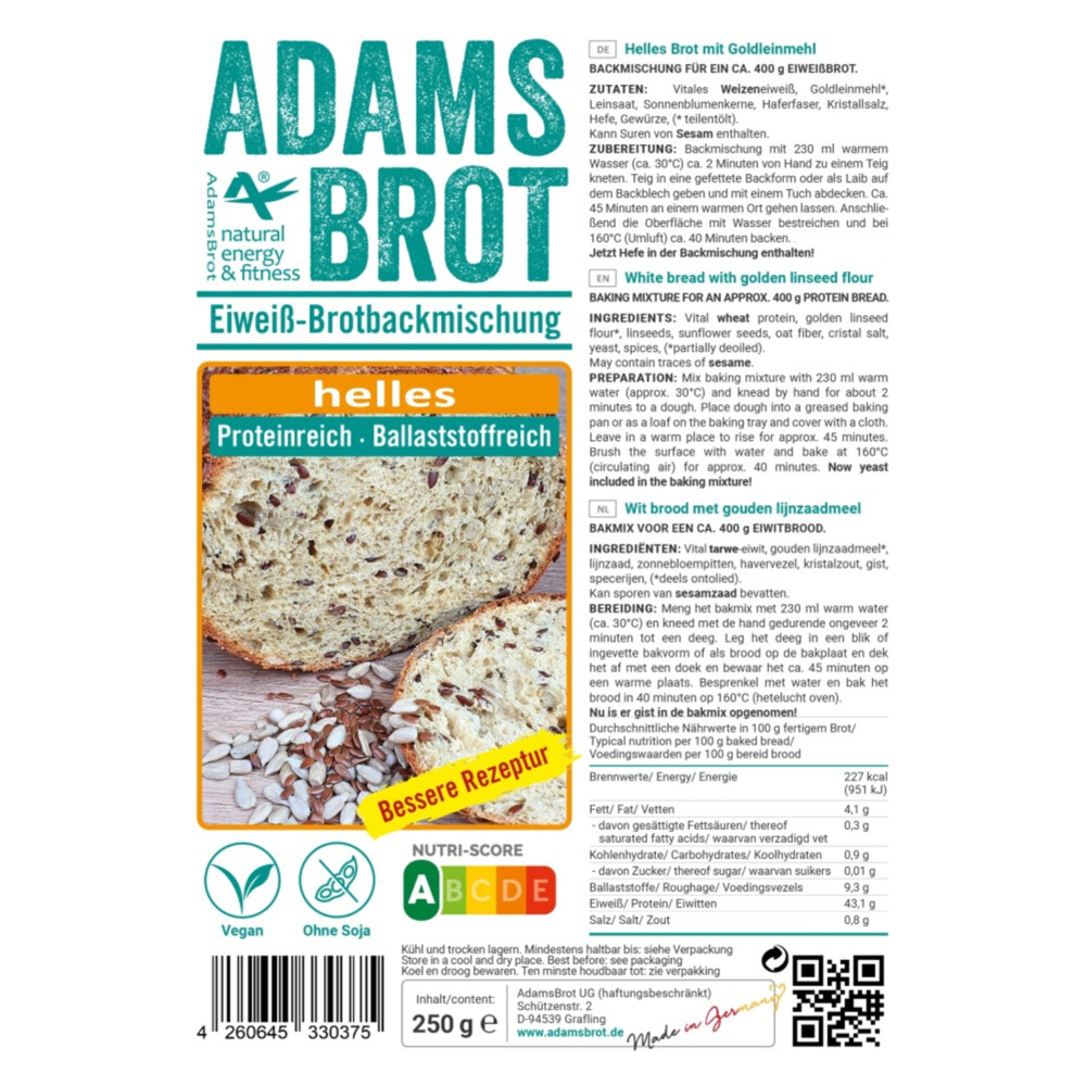 Adams Brot Broodmix Helles 250 gr