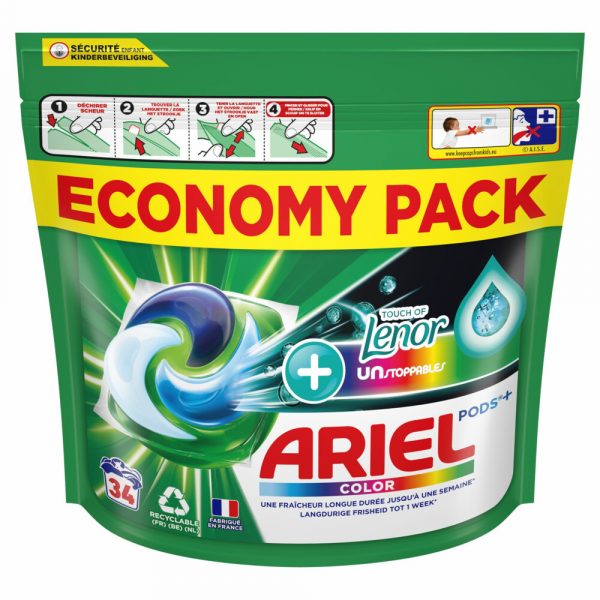 2e halve prijs: Ariel All-in-1 Pods+ Wasmiddelcapsules Lenor Unstoppables Color 34 stuks