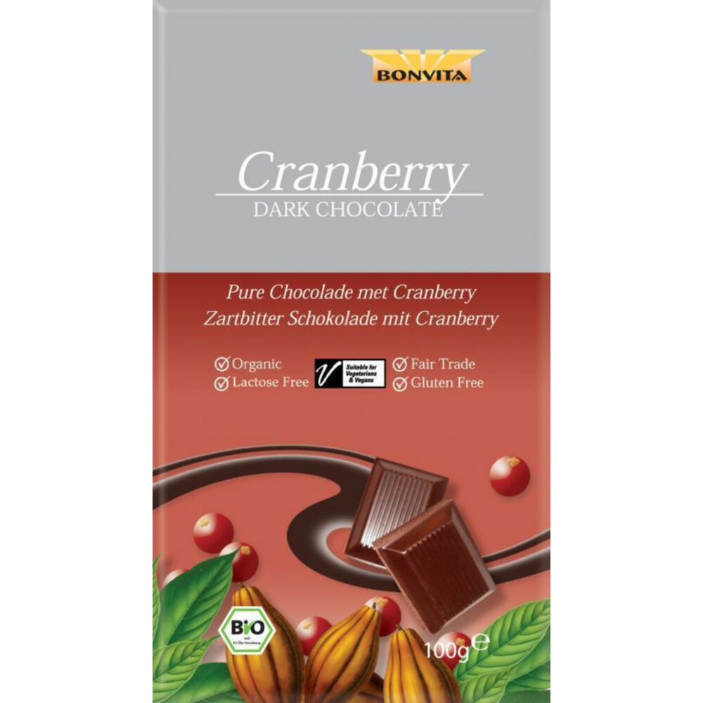 6x Bonvita Puur Choco Cranberry Bio 100 gr