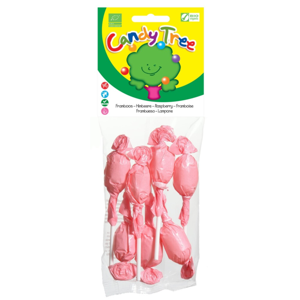 6x Candy tree Frambozenlollies Biologisch 7 stuks