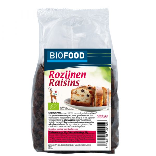 8x Damhert Biofood Rozijnen Biologisch 500 gr