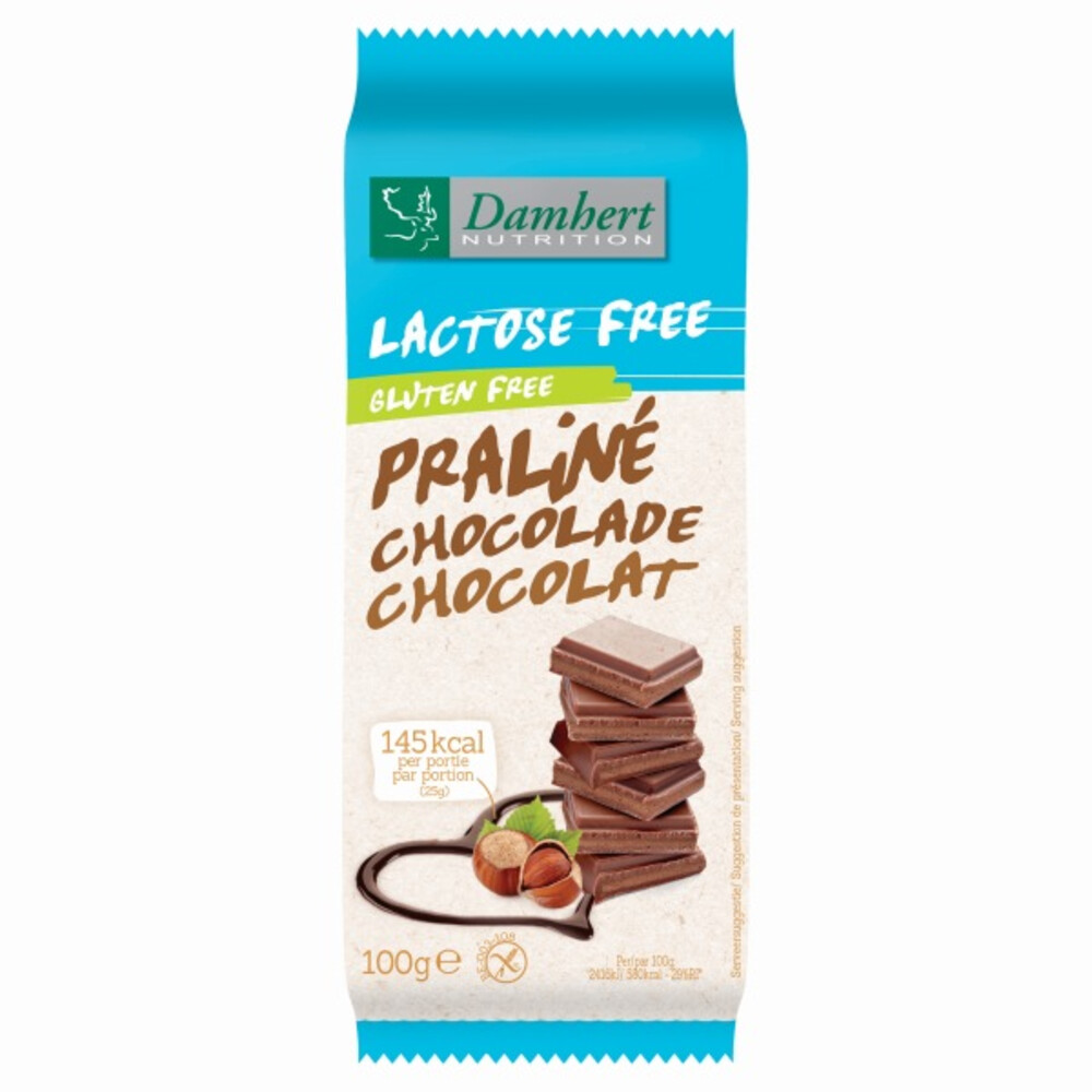 6x Damhert Chocoladereep Praliné Glutenvrij en Lactosevrij 100 gr