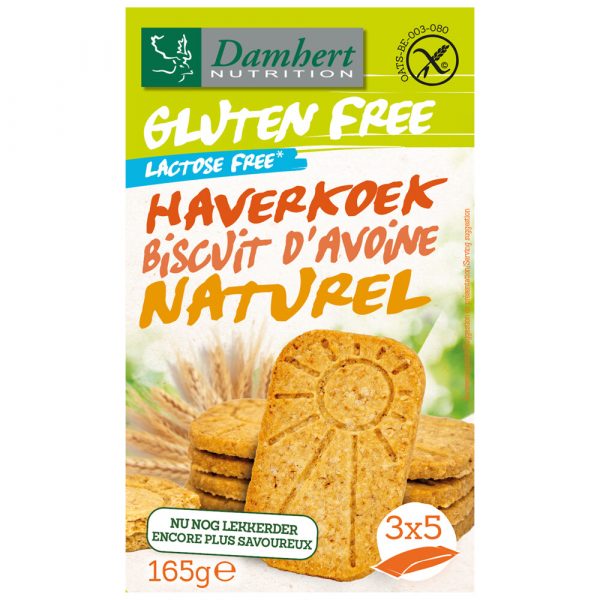 8x Damhert Haverkoekjes Naturel Glutenvrij 165 gr