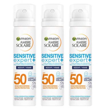 3x Garnier Ambre Solaire Gezichtsspray Sensitive Expert+ SPF 50 75 ml