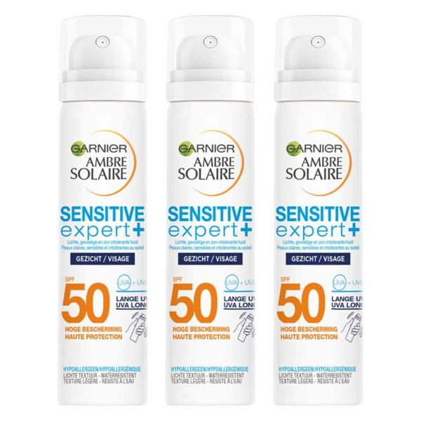 3x Garnier Ambre Solaire Gezichtsspray Sensitive Expert+ SPF 50 75 ml