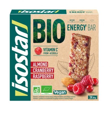 6x Isostar Energie Reep Bio Amandel Cranberry Framboos 3 x 30 gr