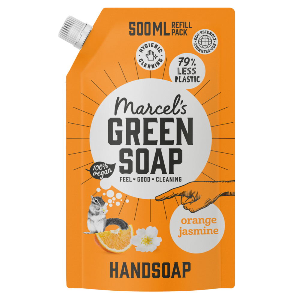 6x Marcel's Green Soap Handzeep Sinaasappel&Jasmijn Navul Stazak 500 ml