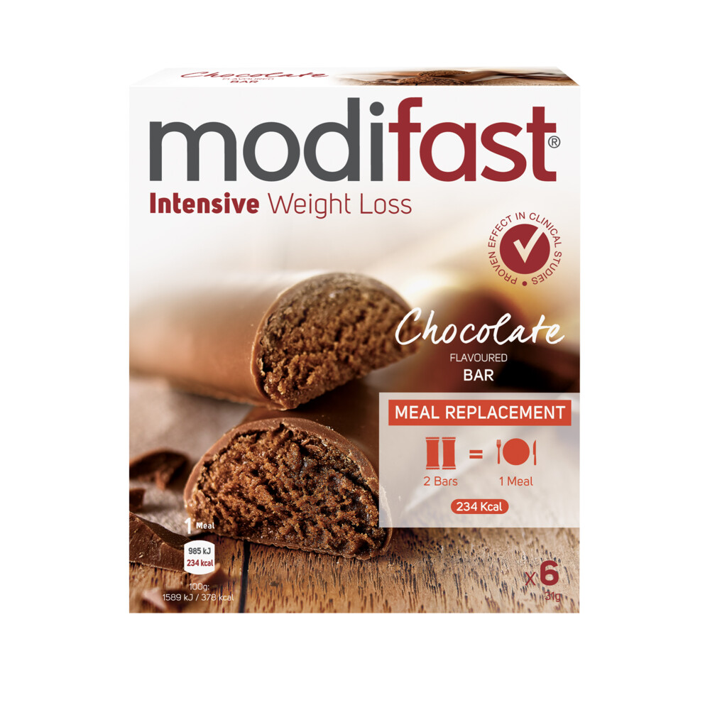 6x Modifast Intensive Reep Melk Chocolade 6 x 31 gr