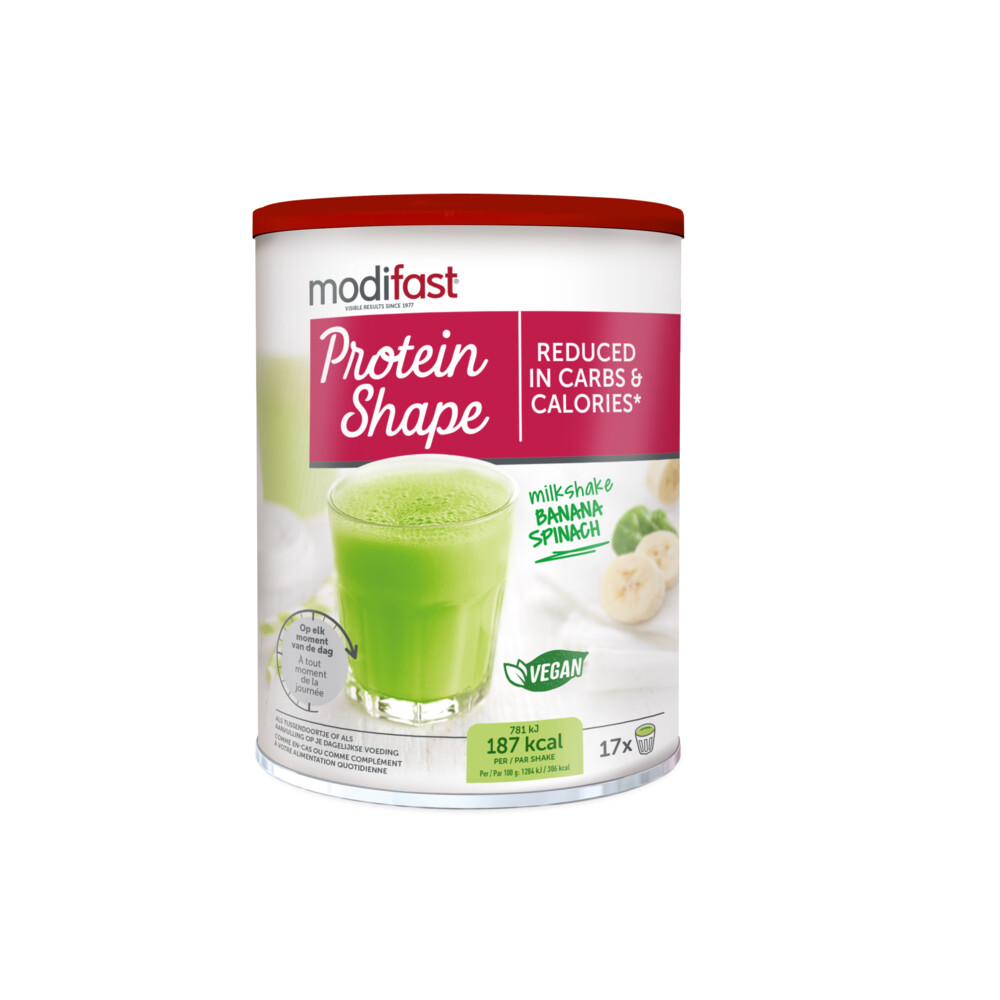 1+1 gratis: Modifast Protein Shape Milkshake Banaan - Spinazie Vegan 540 gr