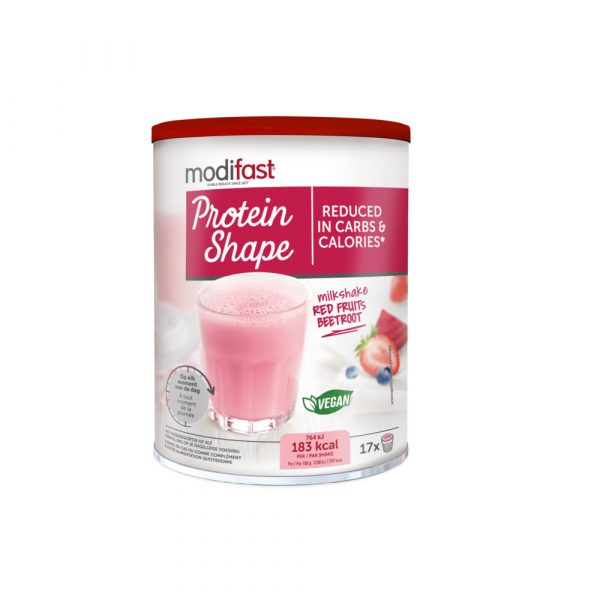 1+1 gratis: Modifast Protein Shape Milkshake Rood Fruit - Biet Vegan 540 gr