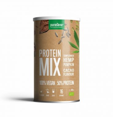 6x Purasana Vegan Protein Mix Pompoen - Zonnebloem - Hennep Cacao Bio 400 gr