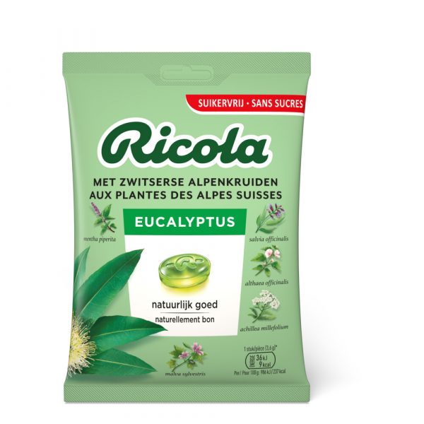 12x Ricola Keelpastilles Eucalyptus Suikervrij Zakje 75 gr