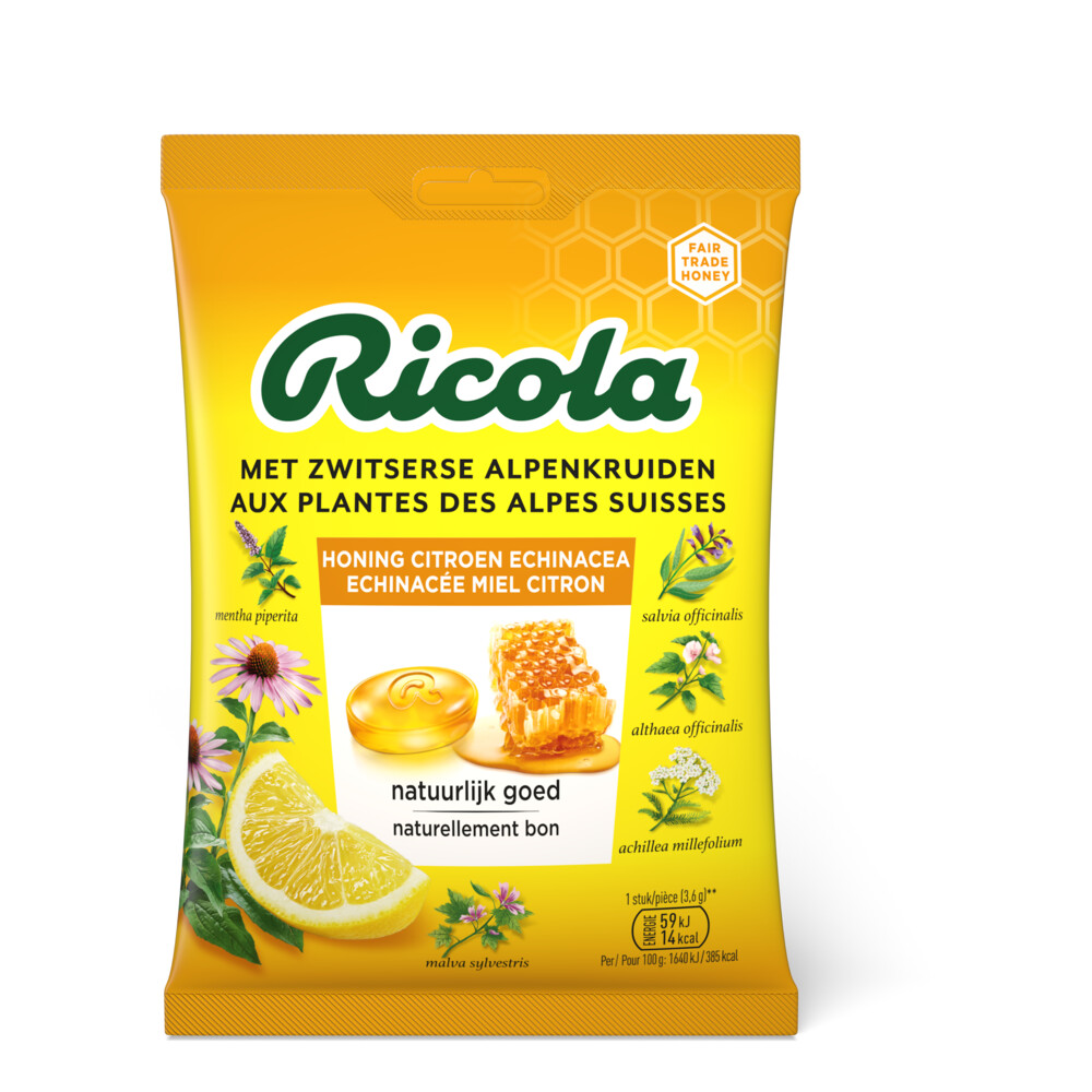 6x Ricola Keelpastilles Honing Citroen Echinacea Zakje 75 gr