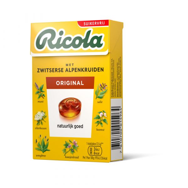 6x Ricola Keelpastilles Original Suikervrij Doosje 50 gr