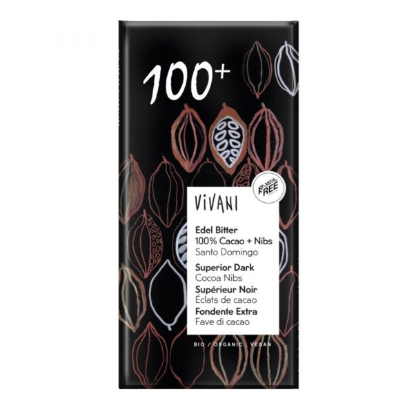 6x Vivani Chocoladereep Puur 100+ % Cacao 80 gr