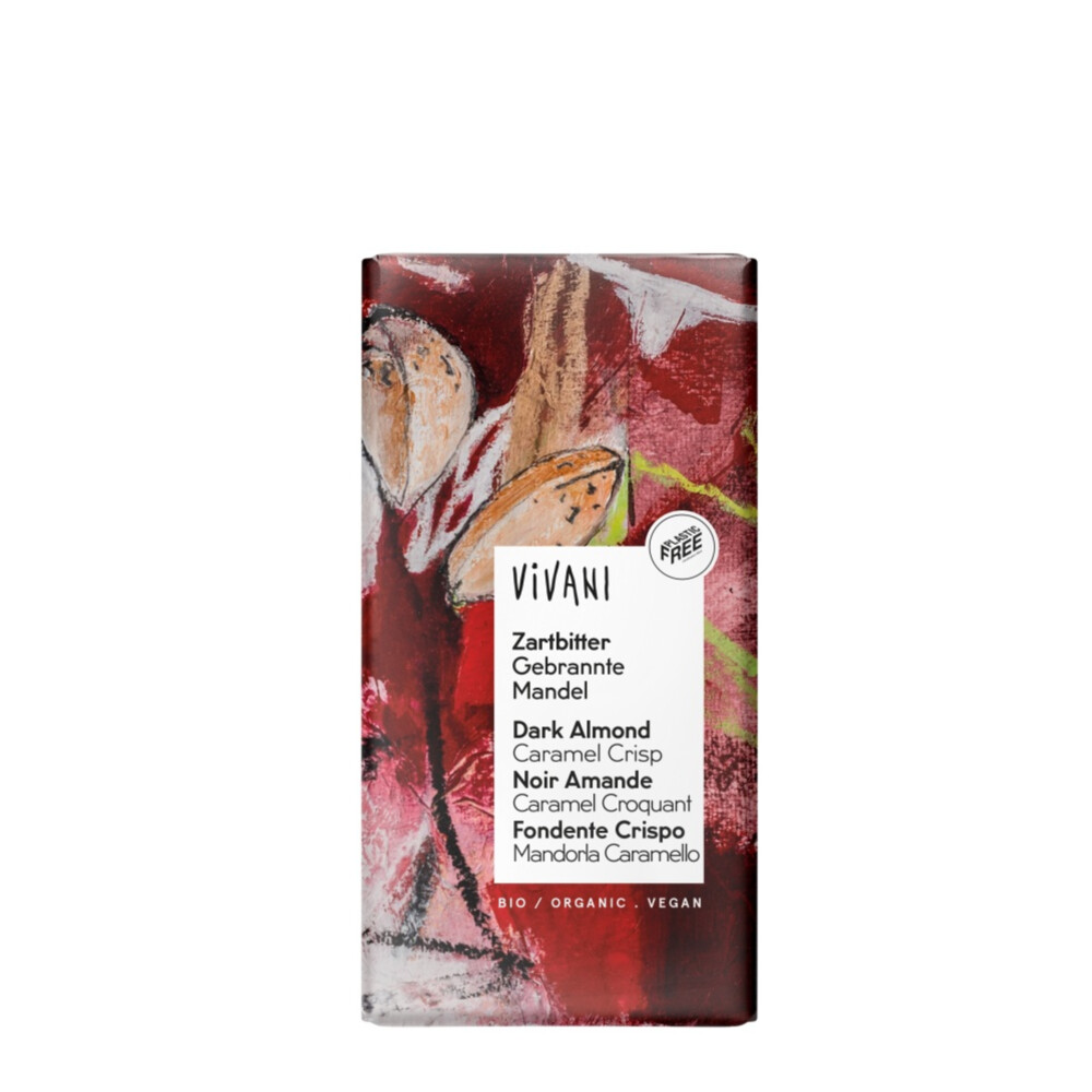 6x Vivani Chocoladereep Puur Amandelen en Caramel 80 gr