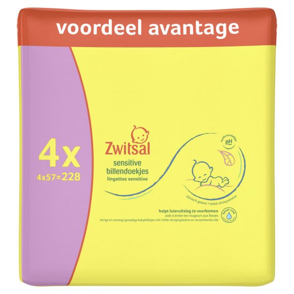 Zwitsal Billendoekjes Sensitive 4 x 57 = 228 stuks