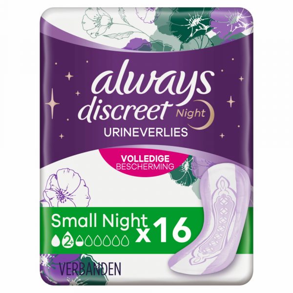 8x Always Discreet Night Small Plus Incontinentieverband voor de Nacht 16 stuks