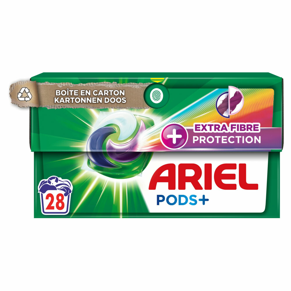 2e halve prijs: Ariel Pods+ Wasmiddelcapsules Extra Fiber Protection 28 stuks