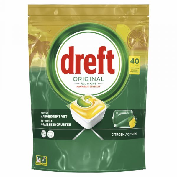 2e halve prijs: Dreft Original All In One Vaatwascapsules Hawaii 40 Stuks