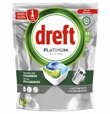 2e halve prijs: Dreft Platinum All In One Vaatwastabletten Regular 43 stuks