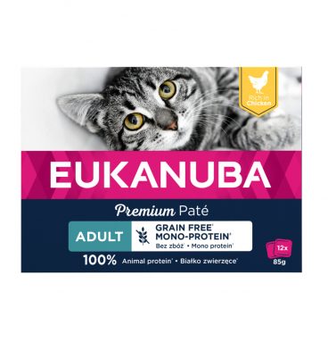 Eukanuba Kippen Pate Graanvrij Adult Kat Multi-Pack 12 x 85 gr