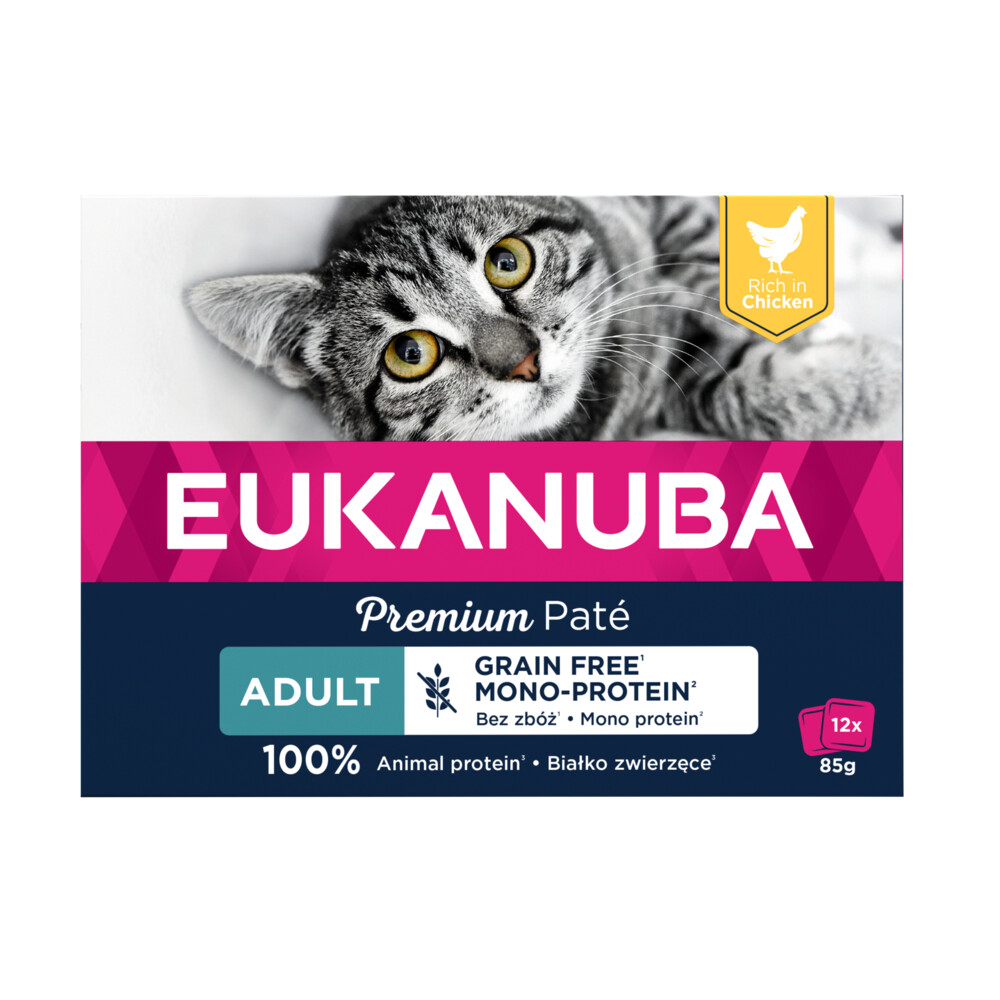 Eukanuba Kippen Pate Graanvrij Adult Kat Multi-Pack 12 x 85 gr