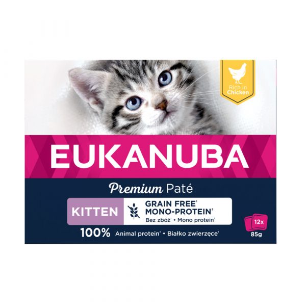 Eukanuba Kippen Pate Graanvrij Kitten Multi-Pack 12 x 85 gr