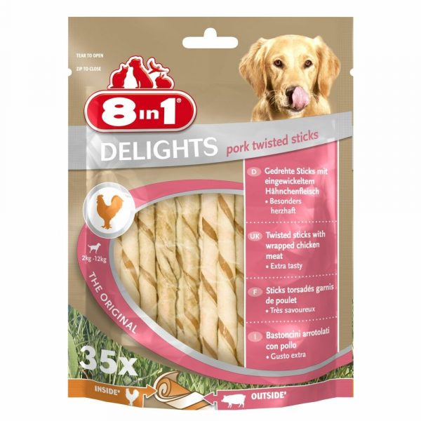 8in1 Delights Twisted Sticks Varkensvlees 35 stuks