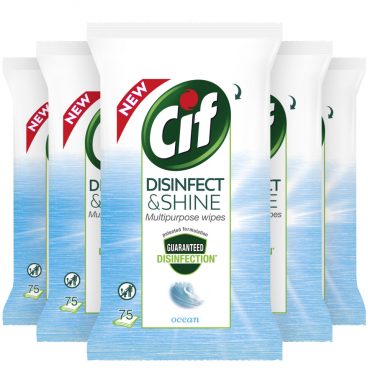 5x Cif Disinfect&Shine Ocean Wipes 75 stuks