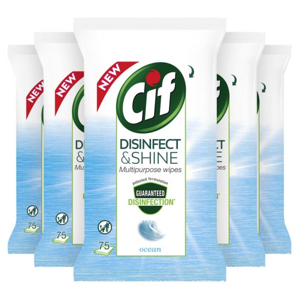 5x Cif Disinfect&Shine Ocean Wipes 75 stuks