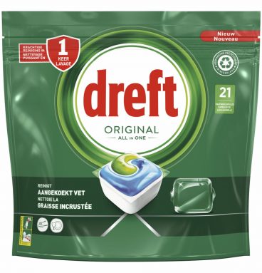 2e halve prijs: Dreft Original All In One Vaatwascapsules Regular 21 stuks