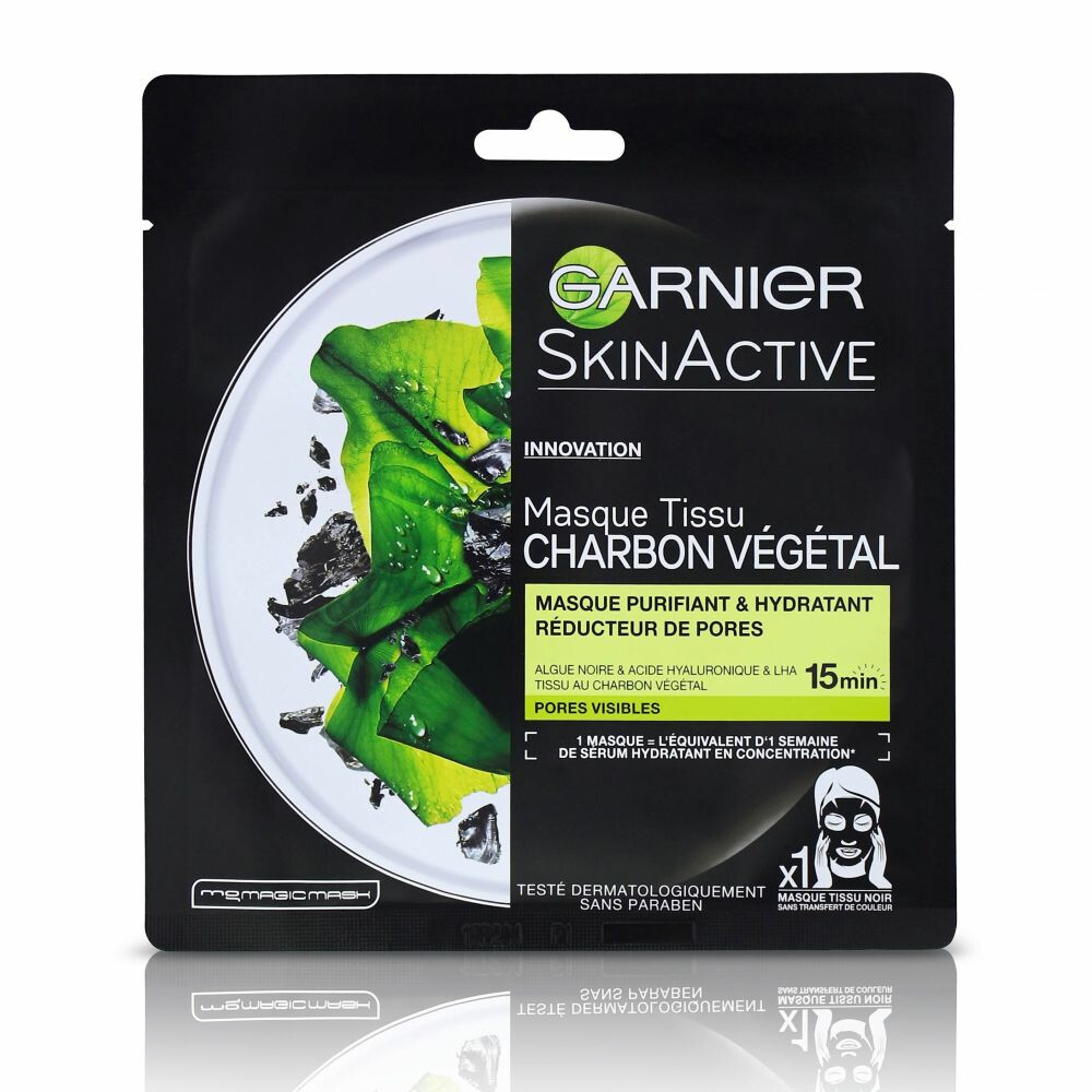 3x Garnier SkinActive Tissue Gezichtsmasker Pure Charcoal