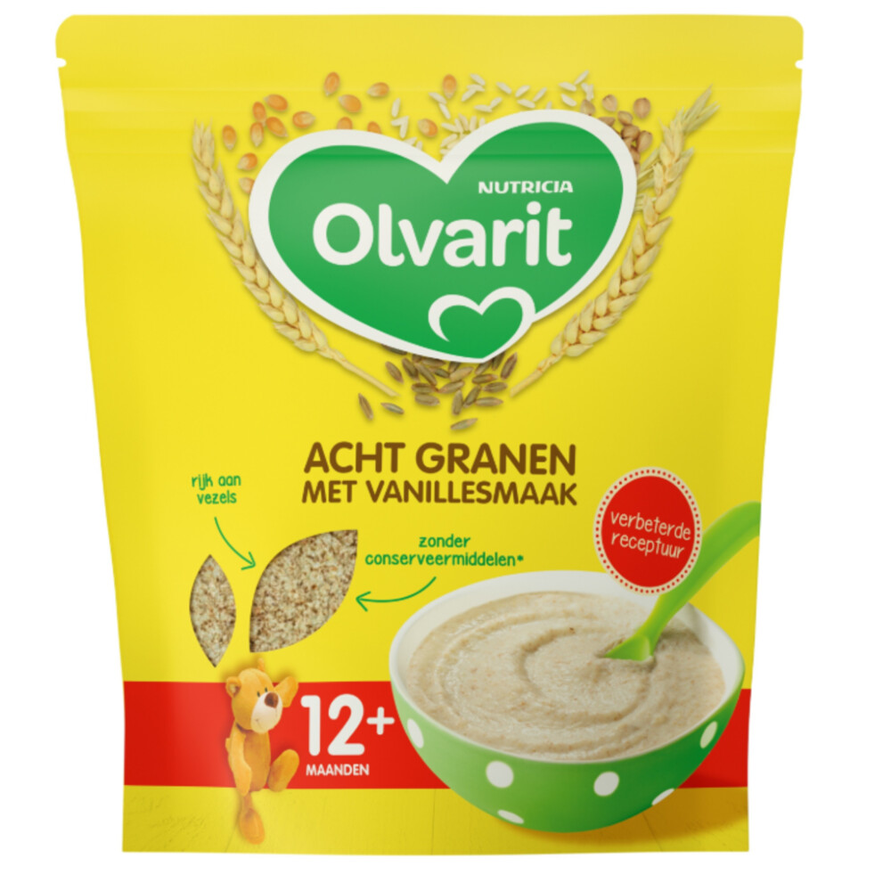 5x Olvarit Granenpap Acht Granen Vanillesmaak 12+ Maanden 200 gr