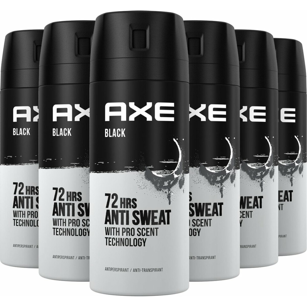 6x Axe Anti Transpirant Deodorant Spray Black Dry 150 ml