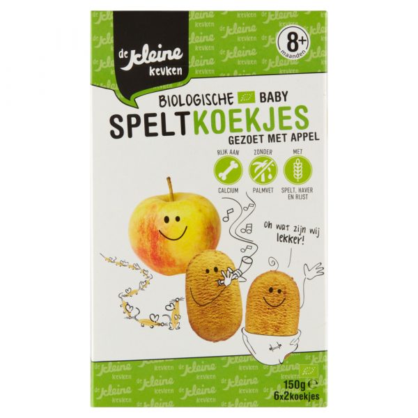 3x De Kleine Keuken Bio Speltkoekjes Appel 150 gr