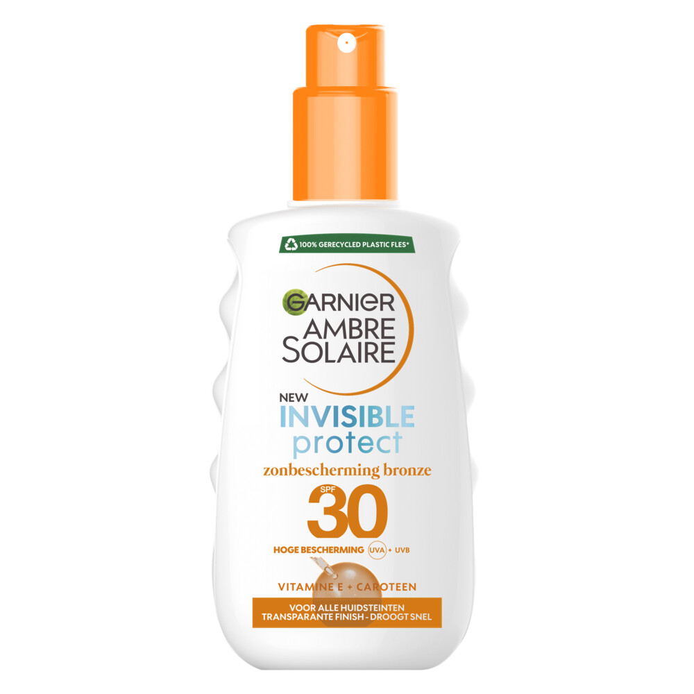 2x Garnier Ambre Solaire Invisible Protect Refresh Transparante Bronze Zonnebrandspray SPF 30 Vitamine E&Aloë Vera 200 ml