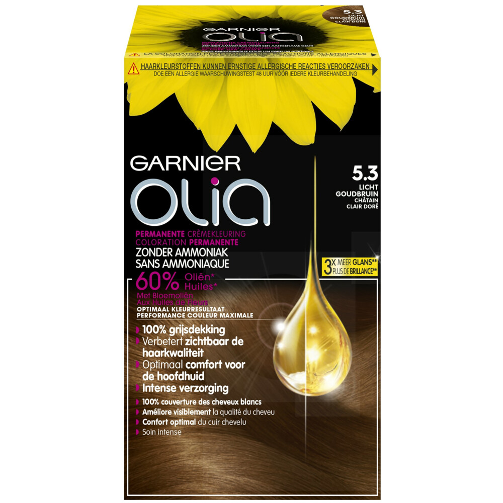 3x Garnier Olia Haarverf 5.3 - Goudbruin