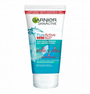 2x Garnier Pure Active 3-in-1 Gezichtsmasker met Klei Argile 150 ml