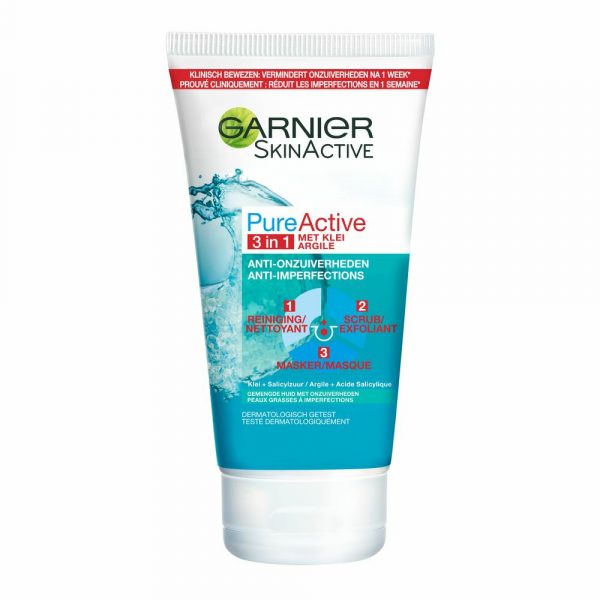 2x Garnier Pure Active 3-in-1 Gezichtsmasker met Klei Argile 150 ml