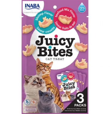 6x Inaba Kattensnack Juicy Bites Garnaal - Zeevruchten 34 gr