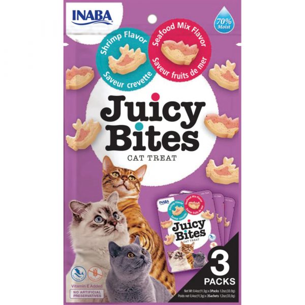 6x Inaba Kattensnack Juicy Bites Garnaal - Zeevruchten 34 gr