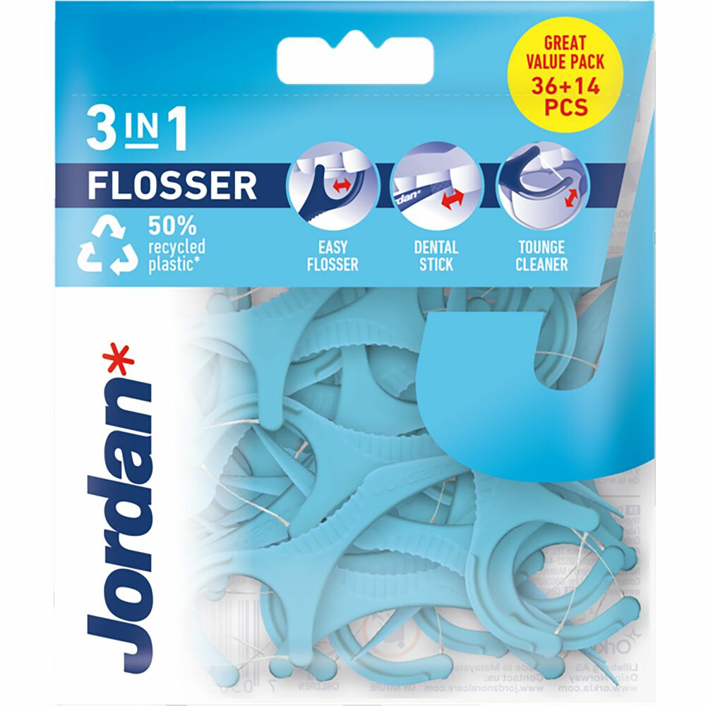 1+1 gratis: Jordan Flosser 3-in-1 50 stuks